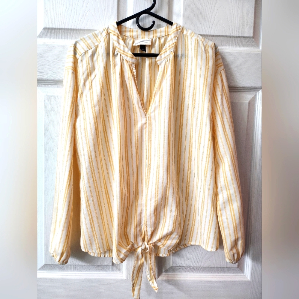 Yellow striped, long sleeve casual blouse